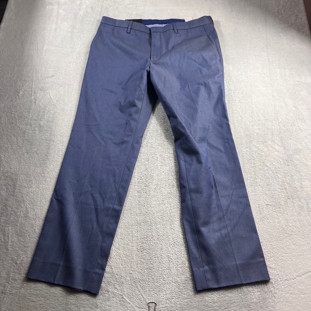Banana Republic Mens 33x30 Non-Iron Slim Fit Blue Textured Dress Pants Trousers
